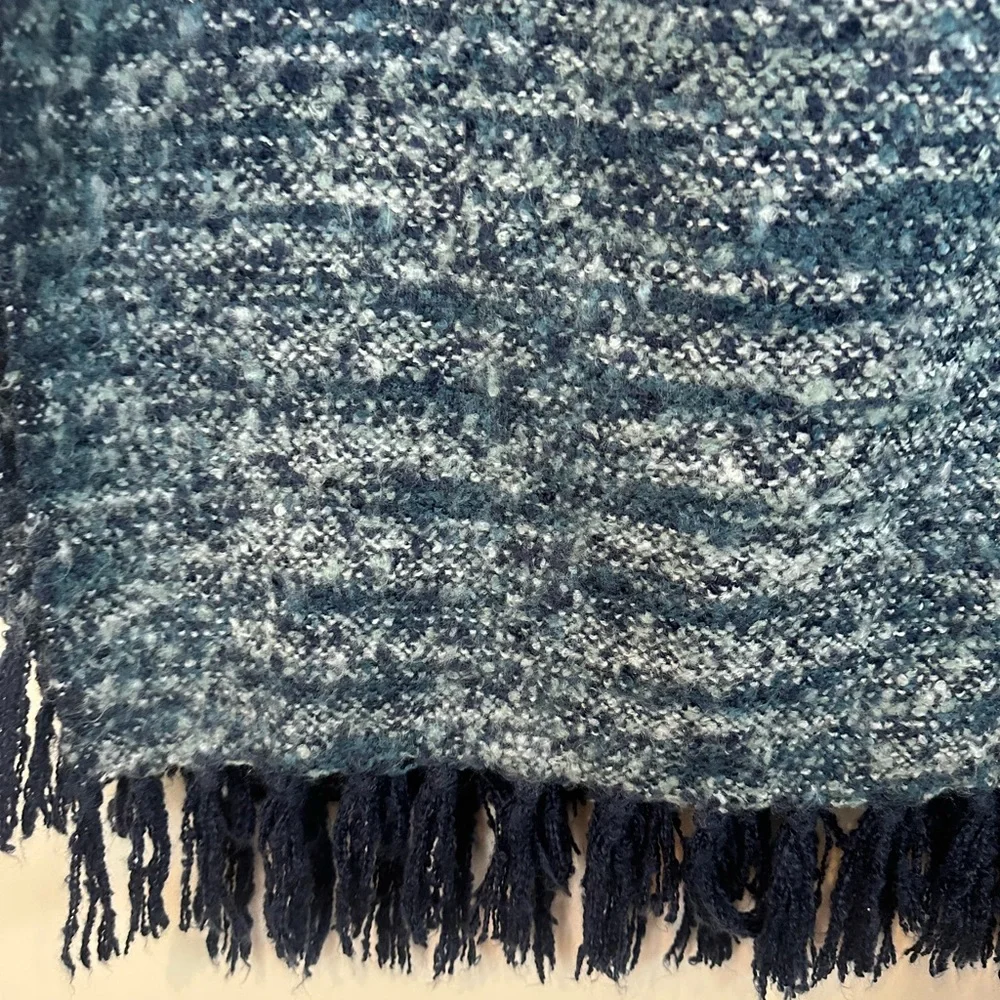 West Elm Blue Fringe Knit Throw Blanket 44x56in